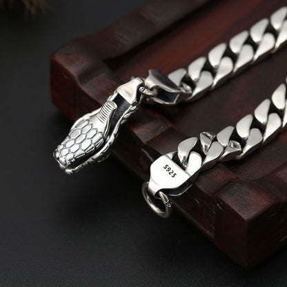 Sterling Silver Wrist Chain Ornament Trendy Thai Silver Hipster Snake Head Buckle Nude Men's Bracelet