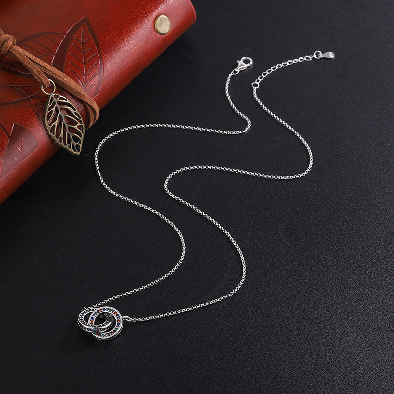 Chain Necklace Female Clavicle Chain Small Luxury S925 Sterling Silver Double Ring Jewelry