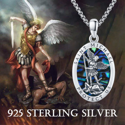 Collier pendentif Saint Michel en coquillage d'ormeau en argent sterling 925