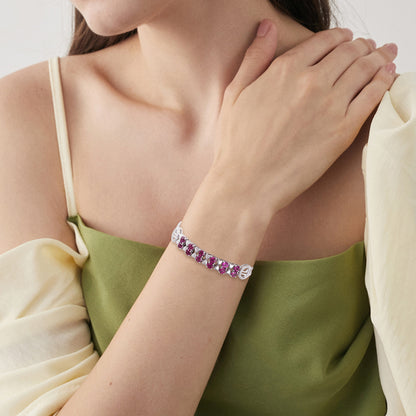 Pulsera de plata de ley S925 con granate morado para mujer, joyería de lujo ligera con circonitas a la moda