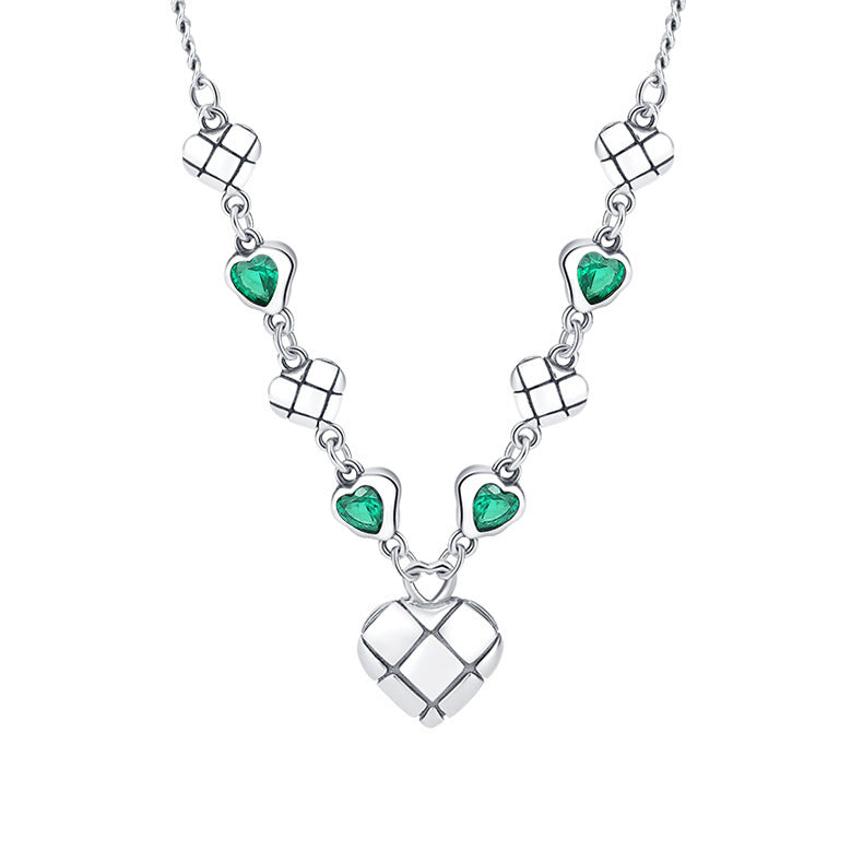 Green Zirconium Love Splice Necklace Women's Ins Fashion Heavy Industry Small Group Clavicle Chain