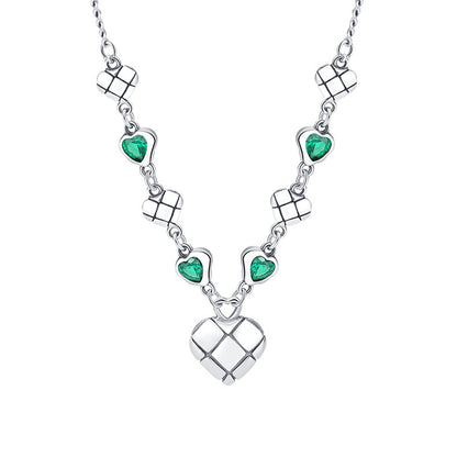 Green Zirconium Love Splice Necklace Women's Ins Fashion Heavy Industry Small Group Clavicle Chain