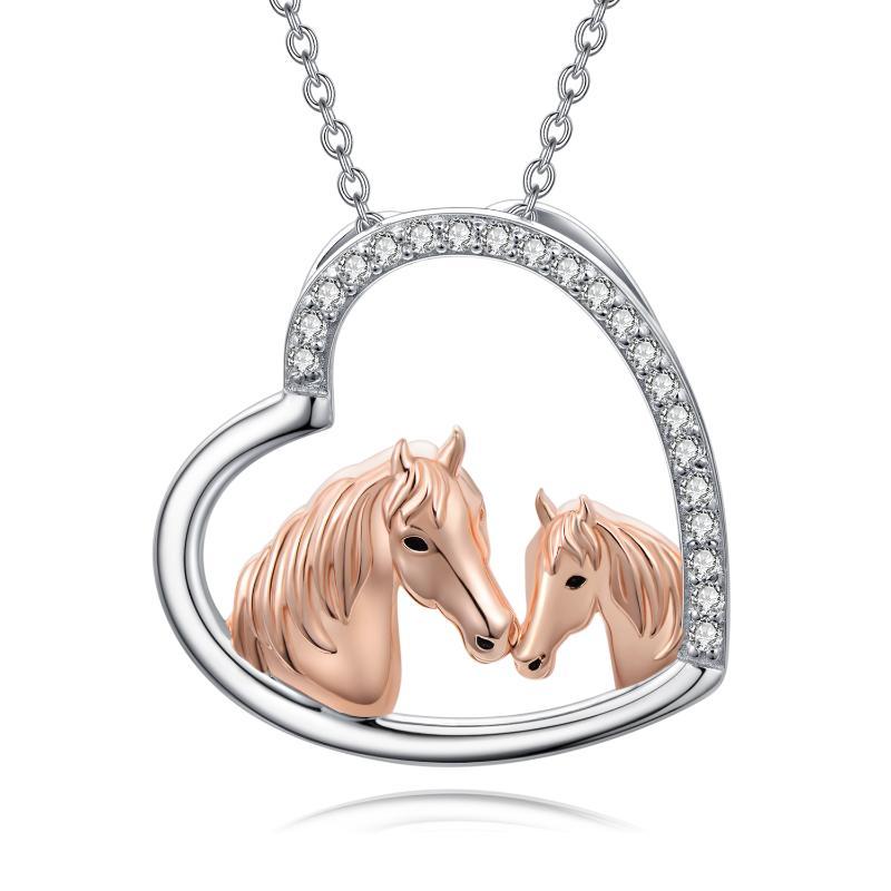 Collar de plata de ley 925 con forma de corazón de caballo y mamá para mujer