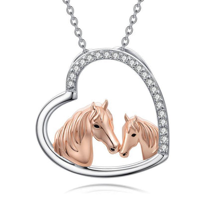 925 Sterling Silver Mama and Baby Horse Heart Mother Daughter Necklace for Women