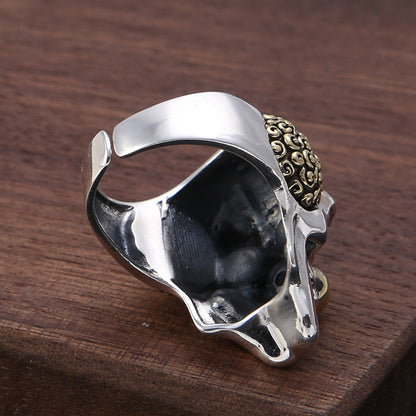 Anillo de plata tailandesa vintage de plata esterlina S925 con letra personalizada y calavera