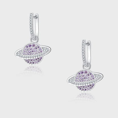 925 Sterling Silver Studded With Purple Zircon Star Earrings