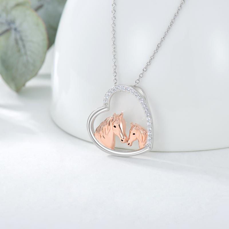 Collar de plata de ley 925 con forma de corazón de caballo y mamá para mujer