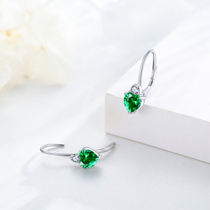 Pendientes de plata de ley 925 con circonitas en forma de corazón hipoalergénicos, joyería con piedra natal para mujer