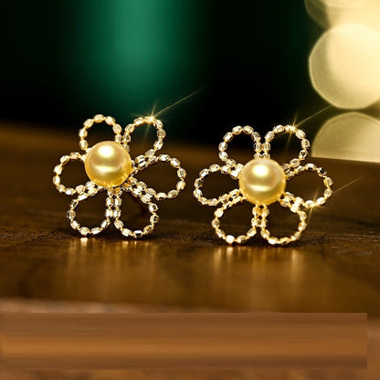 New Light Luxury Design Premium 18K Gold Lace Pearl Earrings