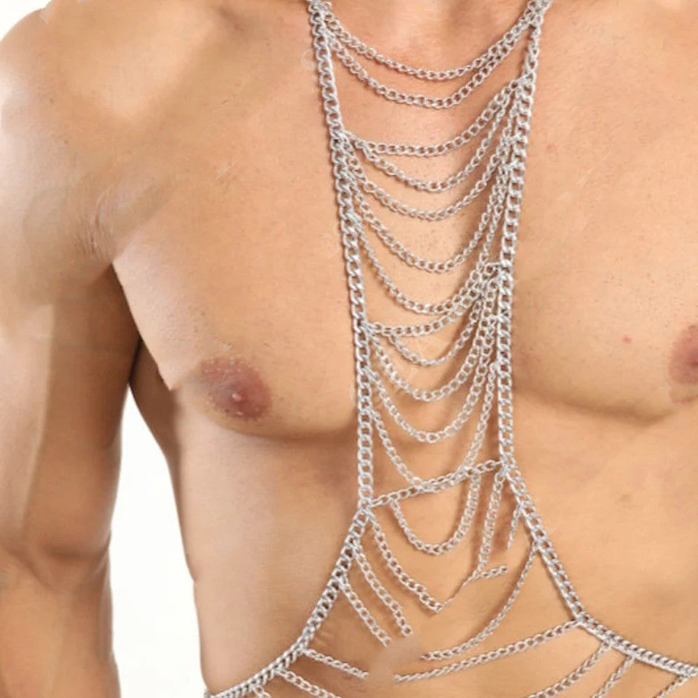 Mens Body Chains Festival Cosplay Jewelry Tops Chest Necklace