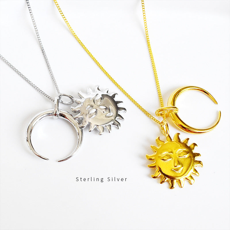 S925 Sterling Silver Sun Moon Necklace