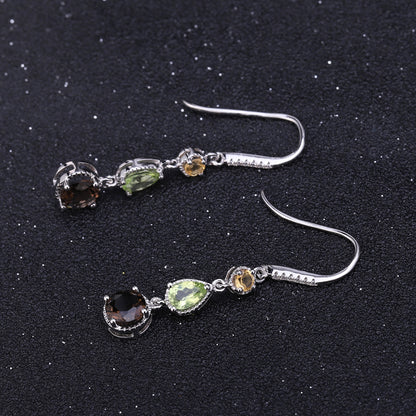 Pendientes elegantes de moda con piedras preciosas naturales en plata S925