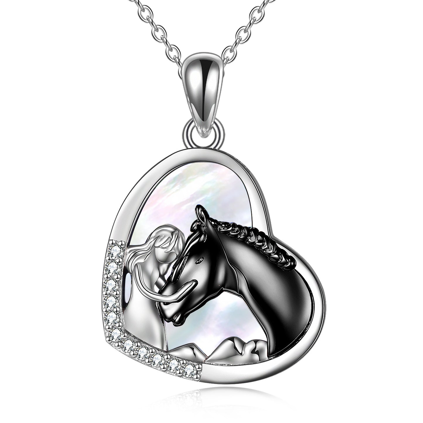 Sterling Silver Girls Embrace Horse Heart Pendant Necklace for Women Girls