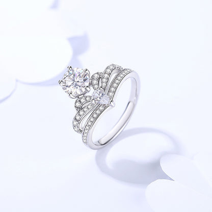 Moissanite Ring Women's Crown Sterling Silver