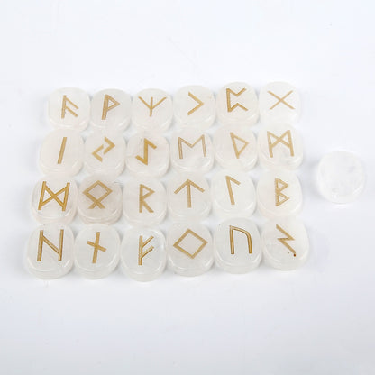 Nordic Germanic Runes Luenruini Letter Natural Crystal Oval Piece Rune 24 1 Set