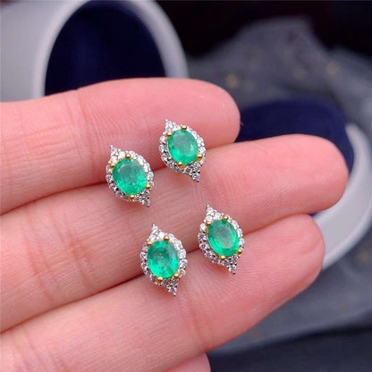 Natural Emerald S925 Silver Female Earrings