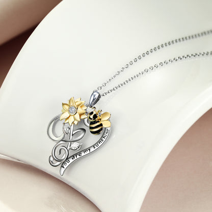 Collier abeille en argent sterling, collier tournesol, pendentif fleur de tournesol, tu es mon soleil, bijoux pour femmes