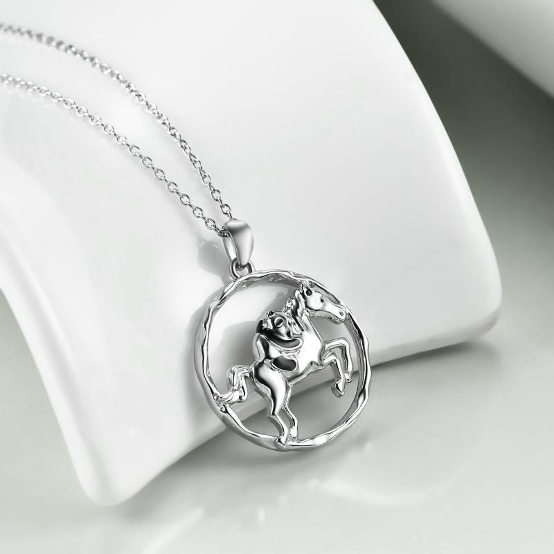 Collier avec pendentif cheval et panda en argent sterling 925