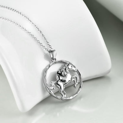 925 Sterling Silver Horse and Panda Running Horse Pendant Necklace Jewelry