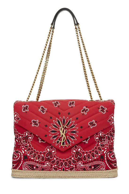 Yves Saint Laurent, Bolso de hombro Loulou mediano de lona con bandana roja Pre-Loved, Rojo