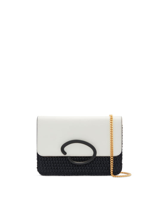 Oscar de la Renta, Raffia Woven O Pochette, Black/Ivory