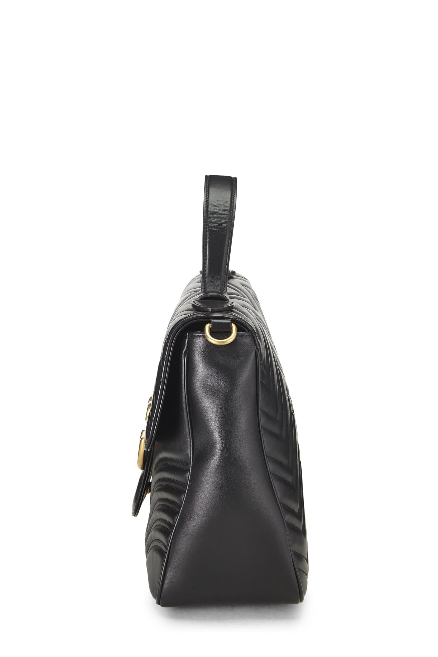 Gucci, Bolso de hombro mediano GG Marmont con asa superior de cuero negro Pre-Loved, Negro