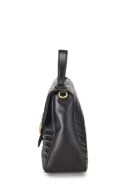 Gucci, sac à bandoulière GG Marmont en cuir noir d'occasion de taille moyenne, noir