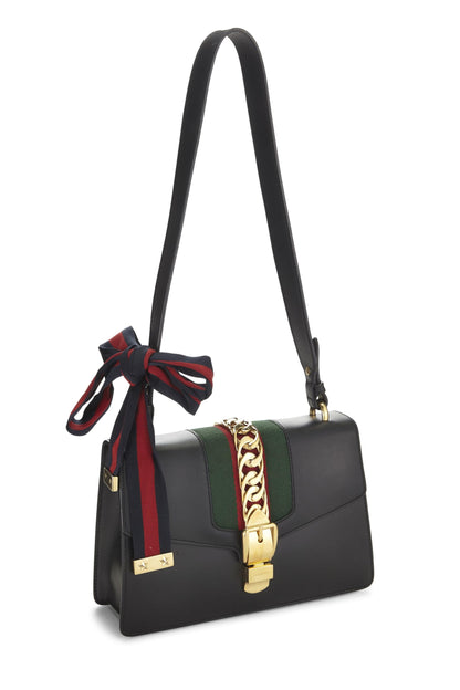 Gucci, Sylvie Small, sac à main en cuir noir d'occasion, noir