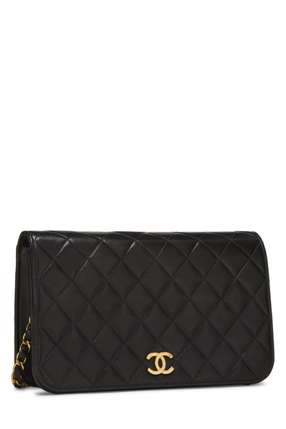 Chanel, Petit sac à rabat en cuir d'agneau matelassé noir d'occasion, noir