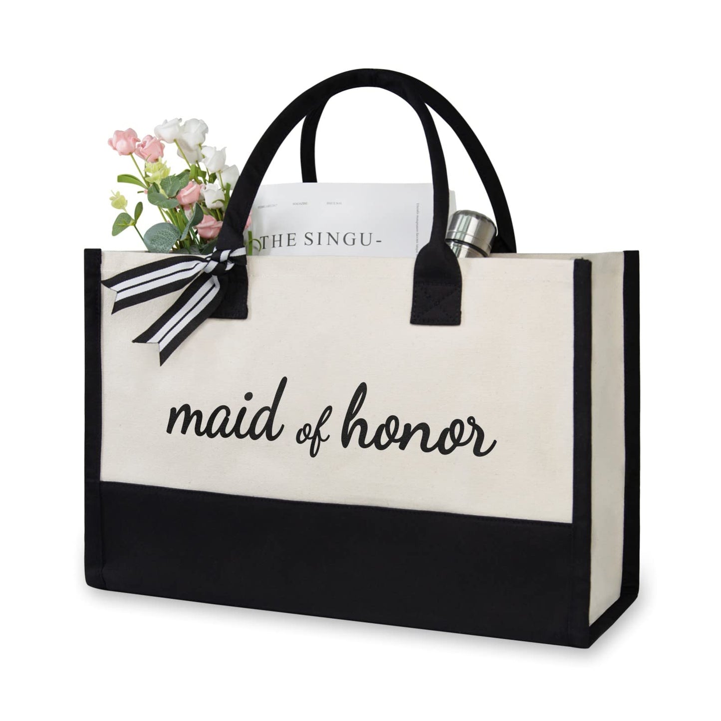 TOPDesign Maid of Honor Canvas Tote Bag, Wedding Gifts for Bridesmaid, Matron of Honor, Bridal Shower Bachelorette Party Engagement Proposal Present