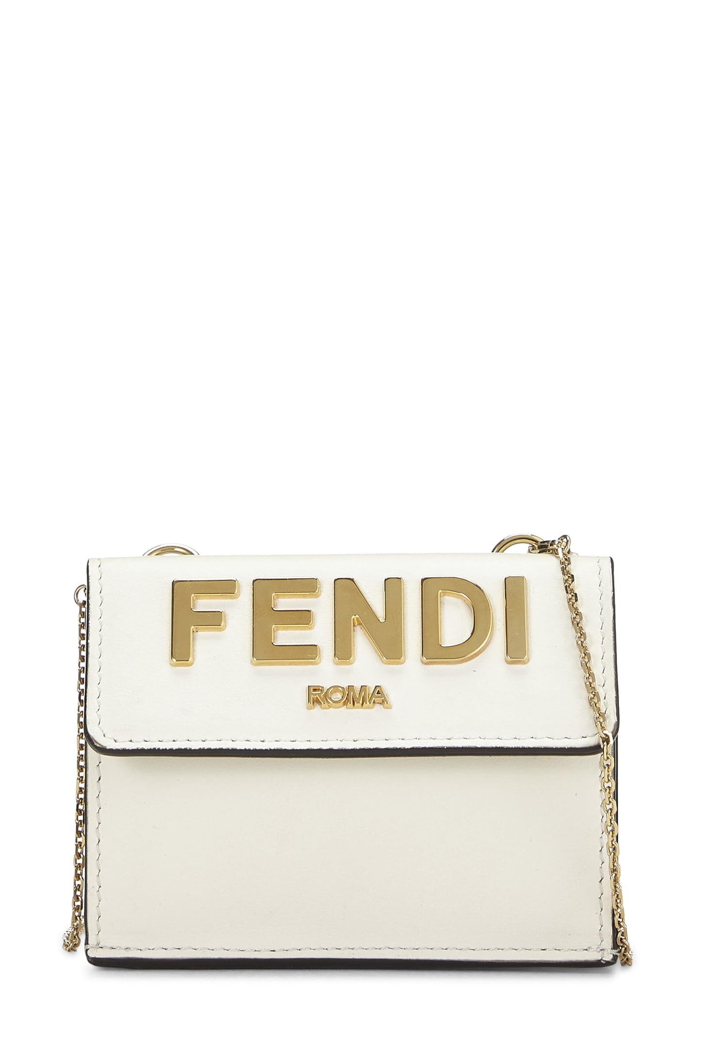 Fendi, portefeuille compact à chaîne Roma en cuir blanc d'occasion, blanc