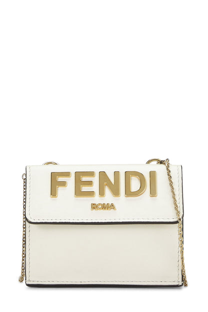 Fendi, Cartera compacta Roma de cuero blanco con cadena Pre-Loved, Blanco