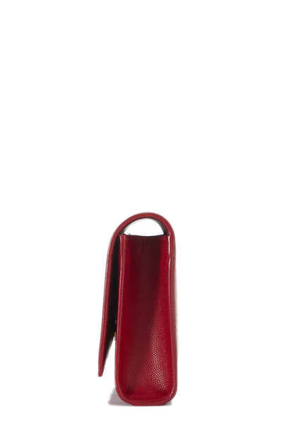 Yves Saint Laurent, pochette Cassandre en cuir de veau grainé rouge d'occasion, rouge