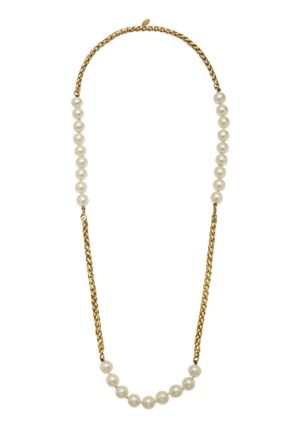 Chanel, Pre-Loved Gold & Faux Pearl Necklace, Gold