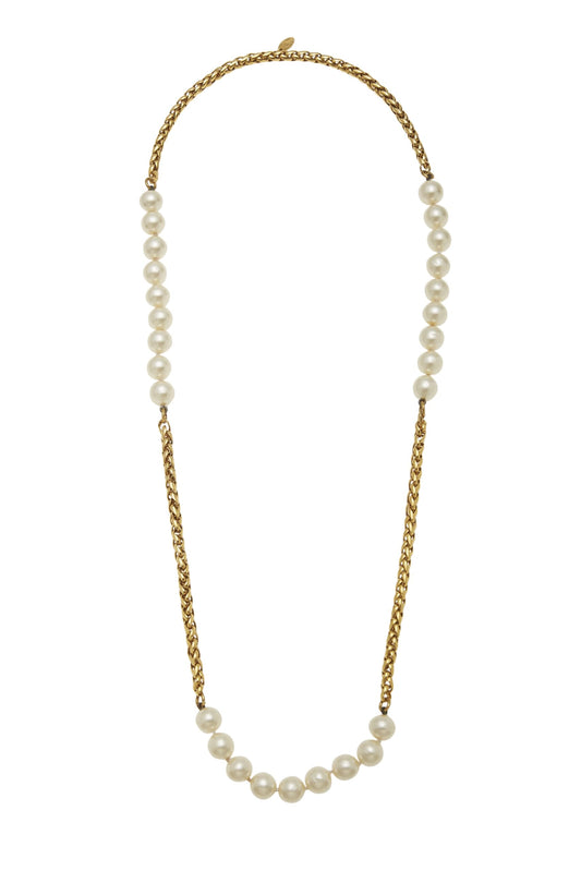 Chanel, Pre-Loved Gold & Faux Pearl Necklace, Gold