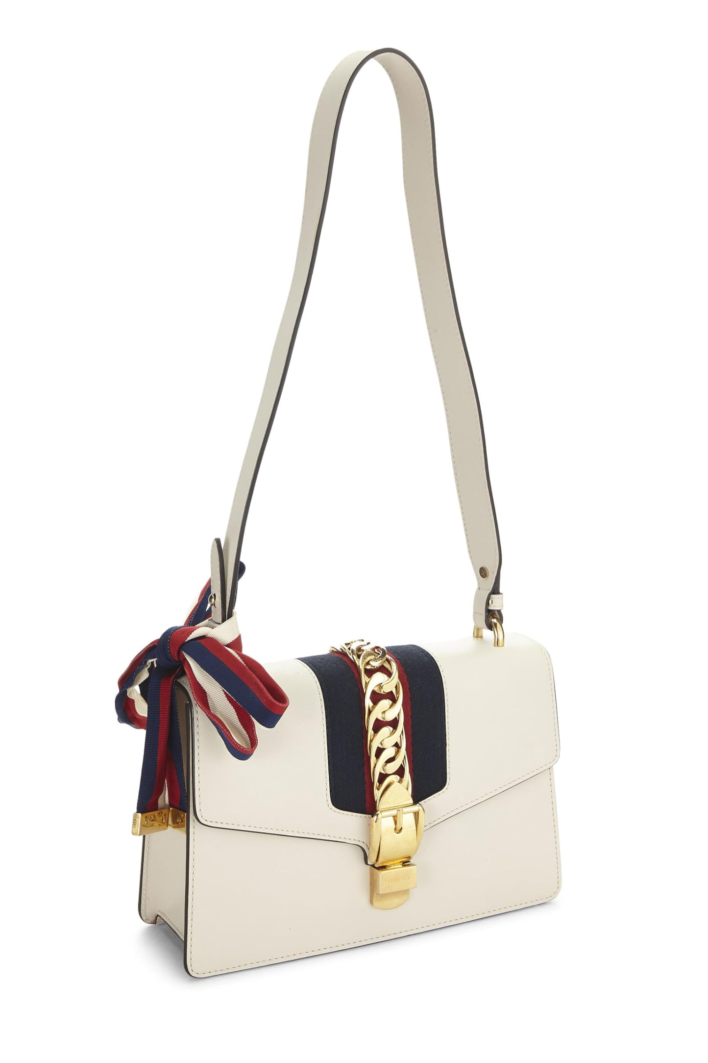 Gucci, Bolso de hombro Sylvie de cuero blanco Pre-Loved, Blanco