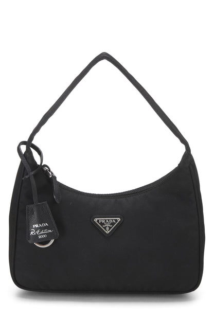 Prada, Pre-Loved Black Tessuto Re-Edition 2000 Hobo Mini, Negro