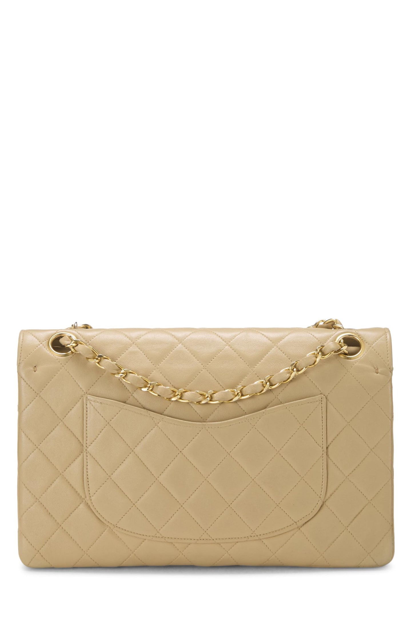 Chanel, Solapa doble curvada de piel de cordero acolchada beige Pre-Loved Mediana, Beige