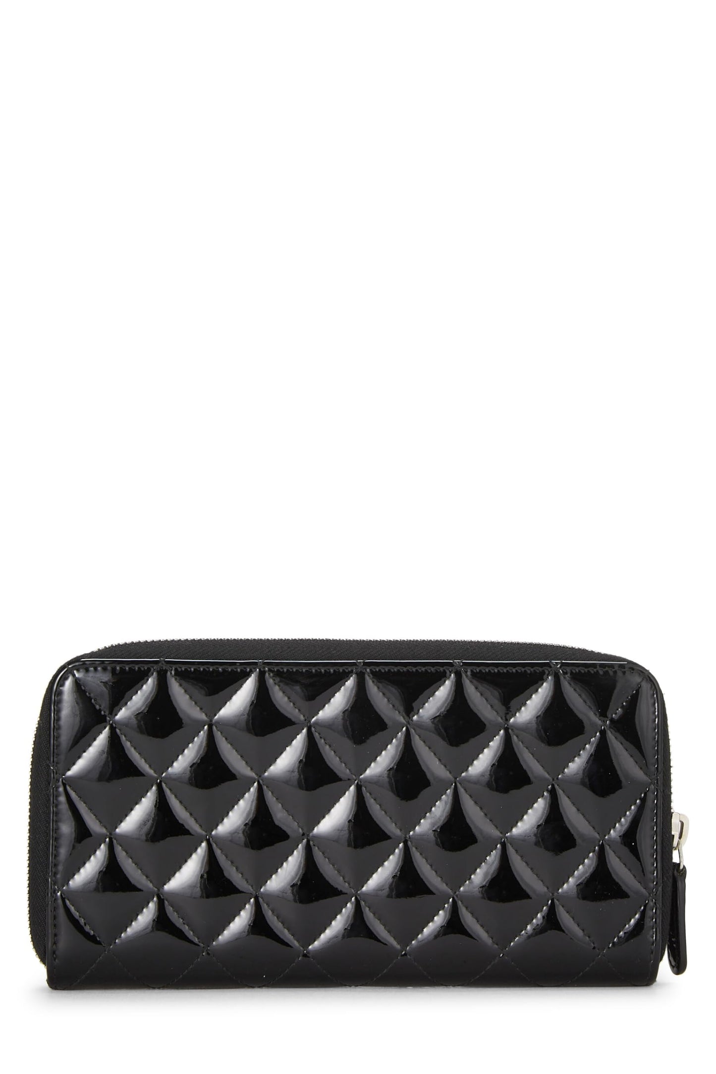 Chanel, portefeuille zippé en cuir verni matelassé noir d'occasion, noir