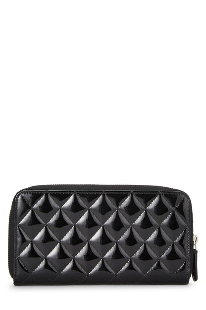 Chanel, Pre-Loved Black Quilted Patent Leather Zip Wallet, Black