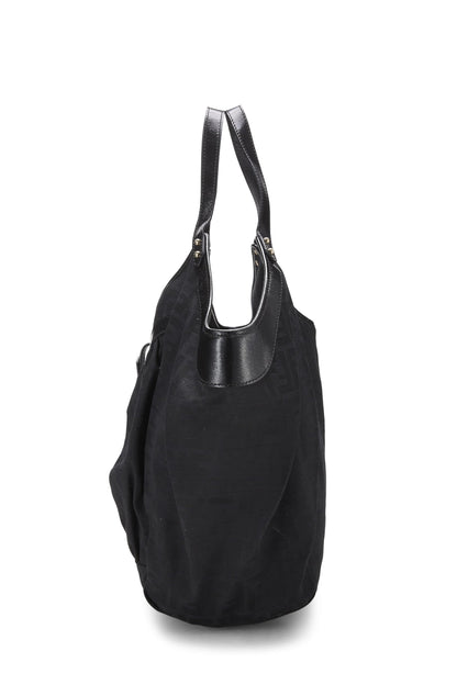 Fendi, sac fourre-tout de poche en toile noire Zucca, grand modèle, d'occasion, noir