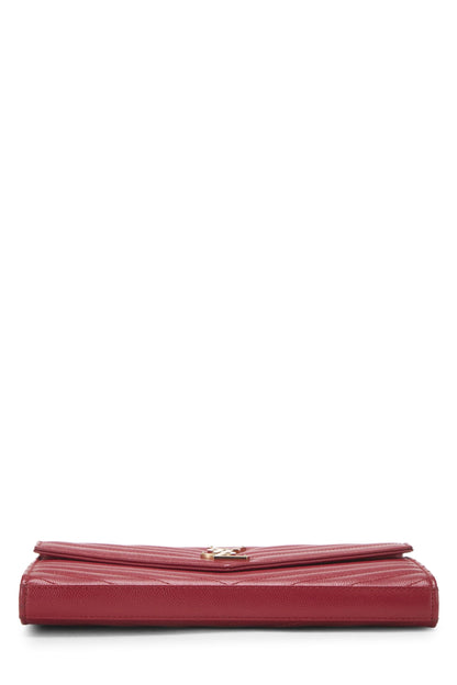 Yves Saint Laurent, Pre-Loved Red Grainy Leather Monogram Wallet On Chain (WOC), Red