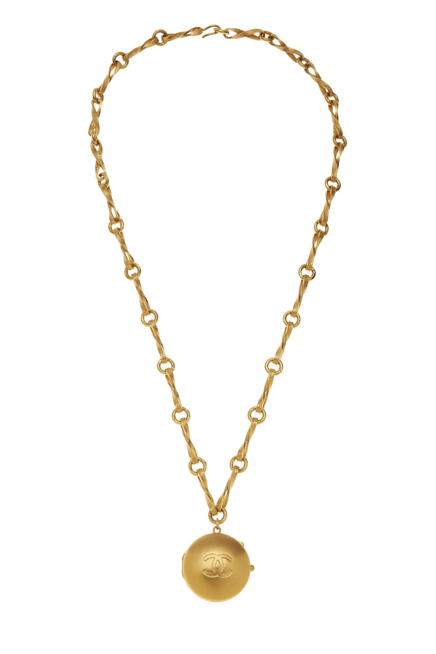 Chanel, Collier avec médaillon miroir doré d'occasion, or