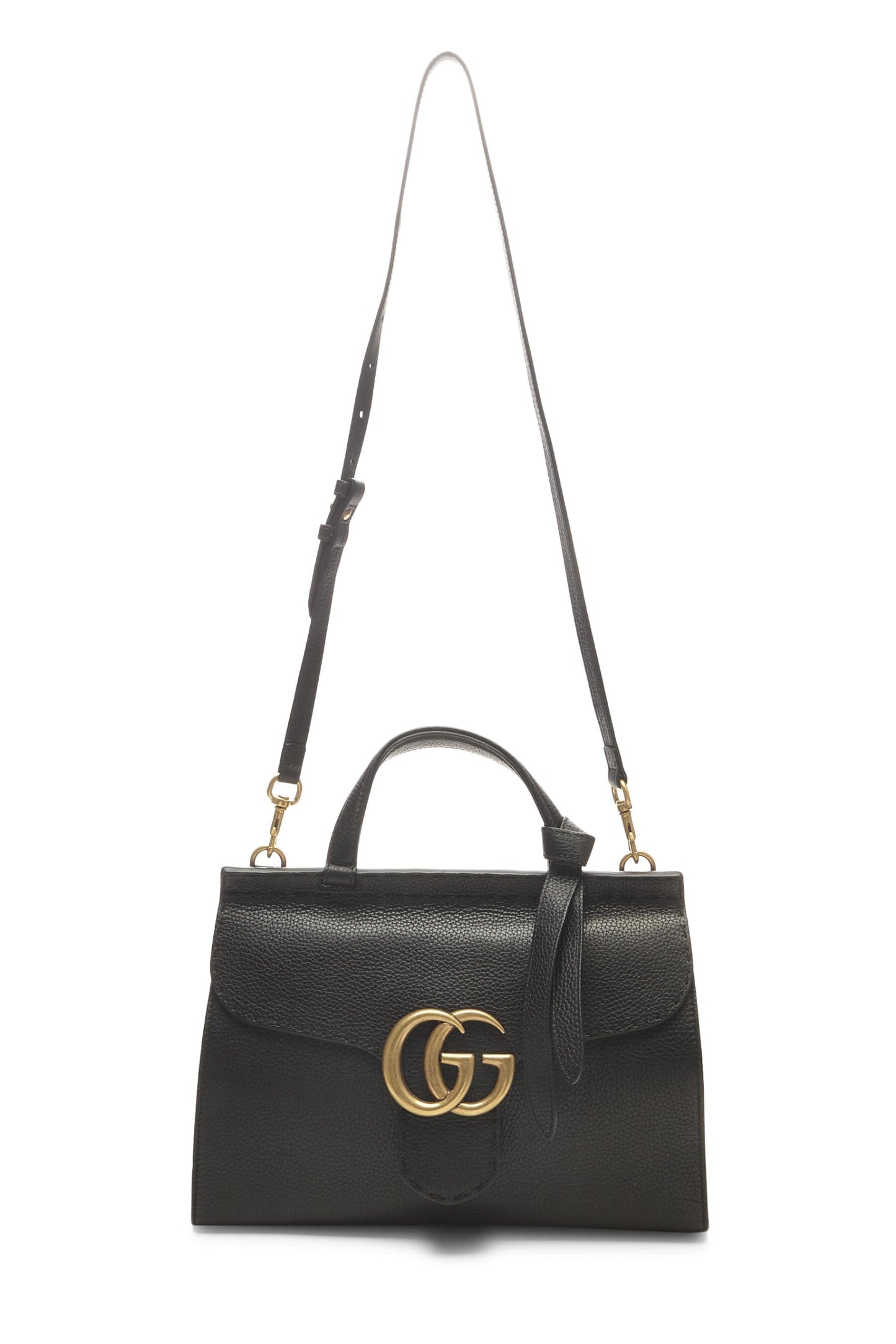 Gucci, Bolso pequeño con solapa y asa superior GG Marmont de cuero negro Pre-Loved, Negro