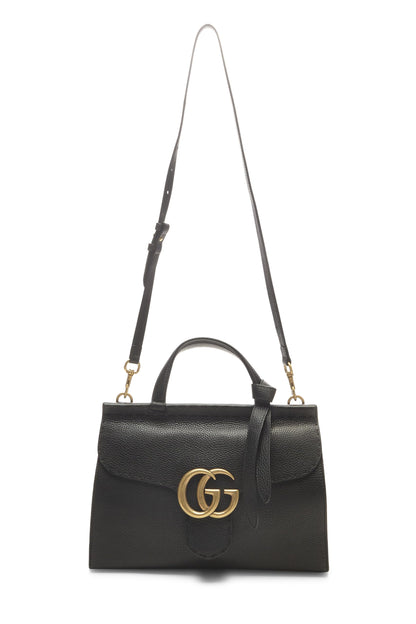 Gucci, sac à main à rabat GG Marmont en cuir noir d'occasion, petit modèle, noir