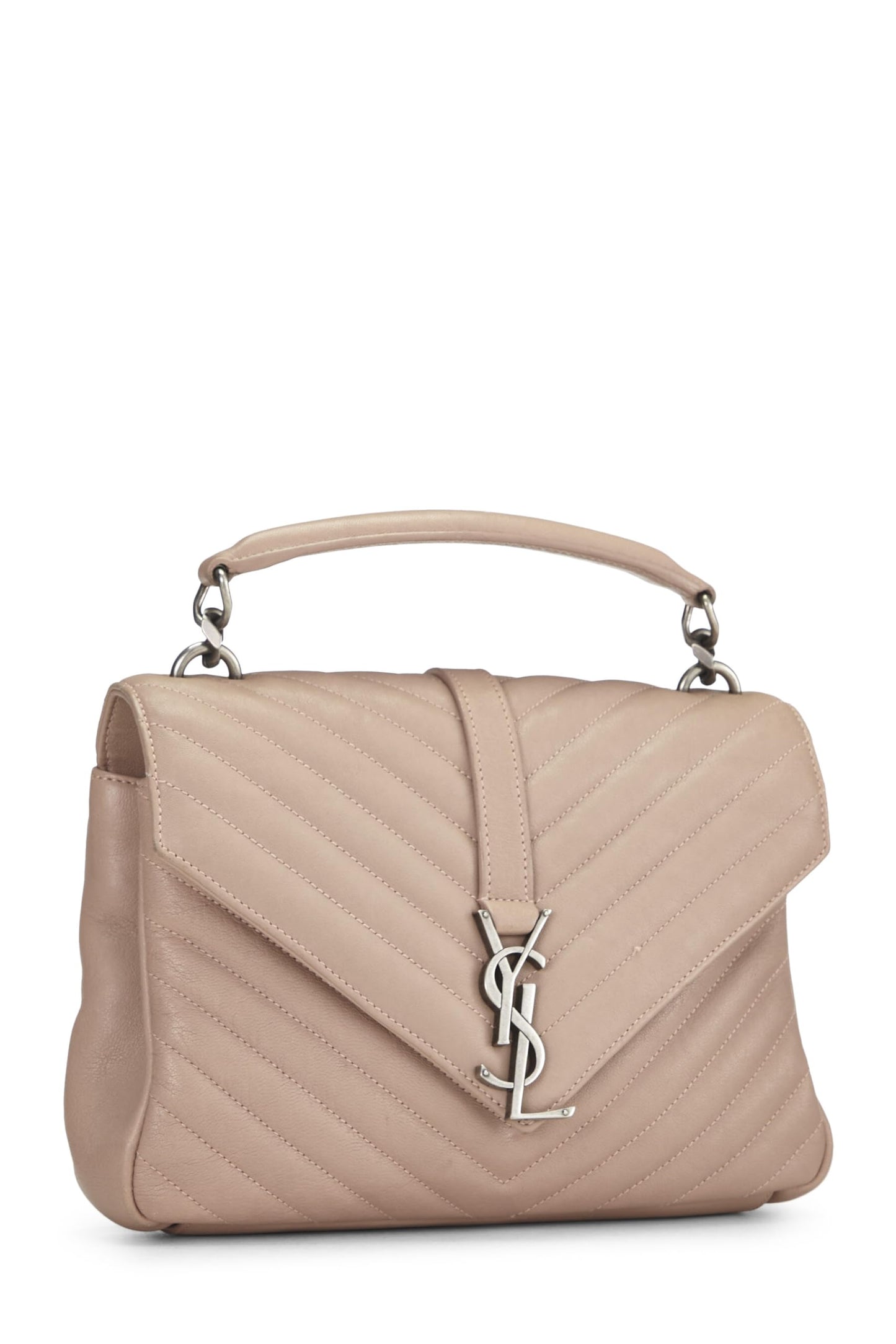 Yves Saint Laurent, Pre-Loved Pink Chevron Leather College Medium, Rosa