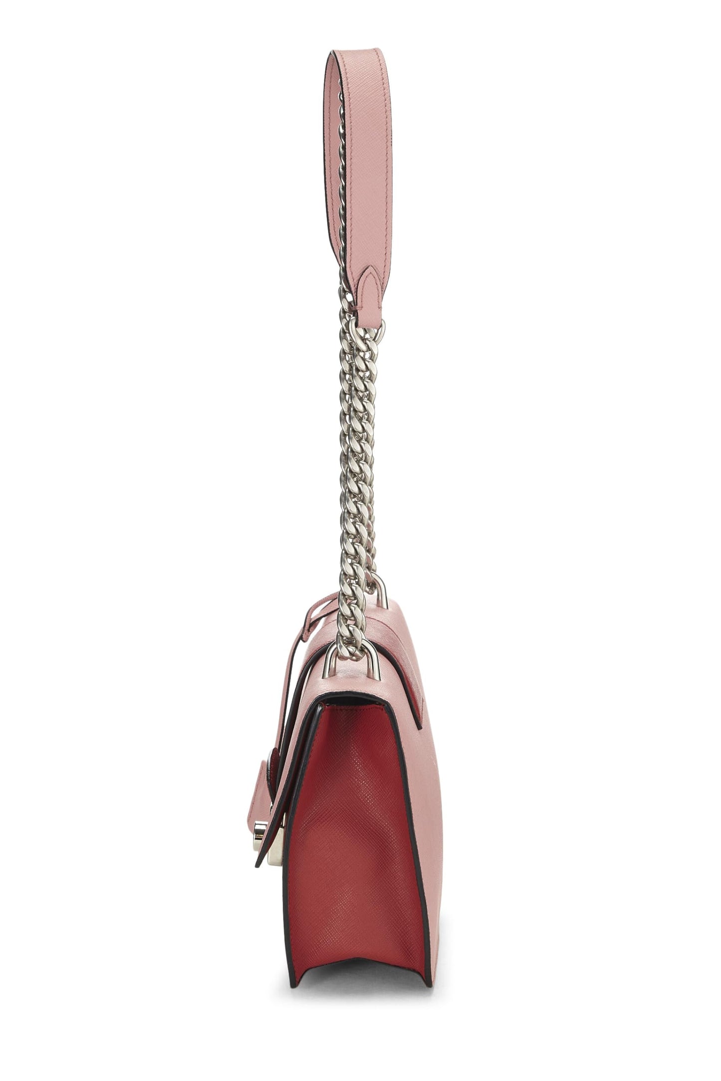 Prada, Pre-Loved Pink & Red Saffiano Leather Chain Shoulder Bag, Multi