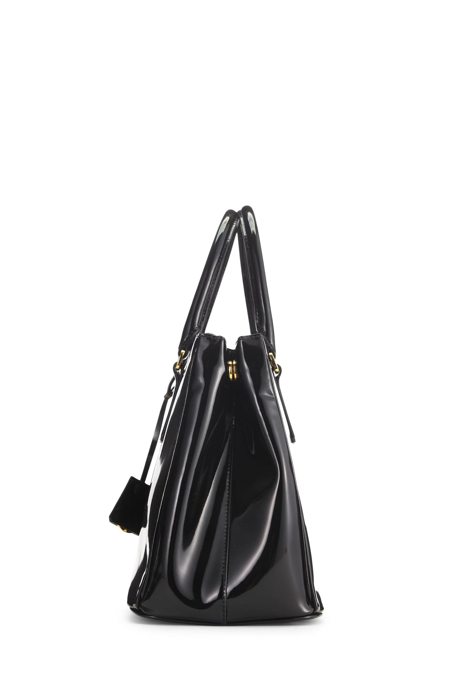 Prada, bolso de mano ejecutivo pequeño de piel de charol negra de segunda mano, negro