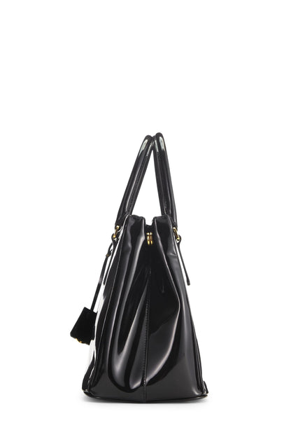 Prada, petit sac fourre-tout en cuir verni noir d'occasion, noir