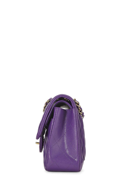 Chanel, Pre-Loved Purple Caviar Classic doble solapa pequeña, Púrpura